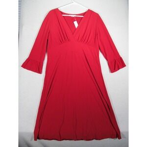 NWT Carol Rose Red Stretch Dress Xlg V-Neck, Flared Sleeves Y2K‎ Made In USA